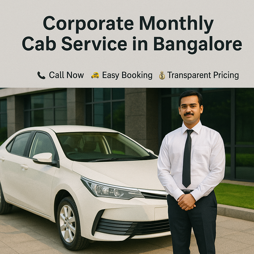 Corporate monthly cab service in Bangalore with professional chauffeur and clean sedan